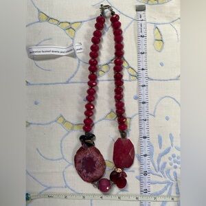 Decorative Red Faceted Quartz and Rubilite Beaded Necklace